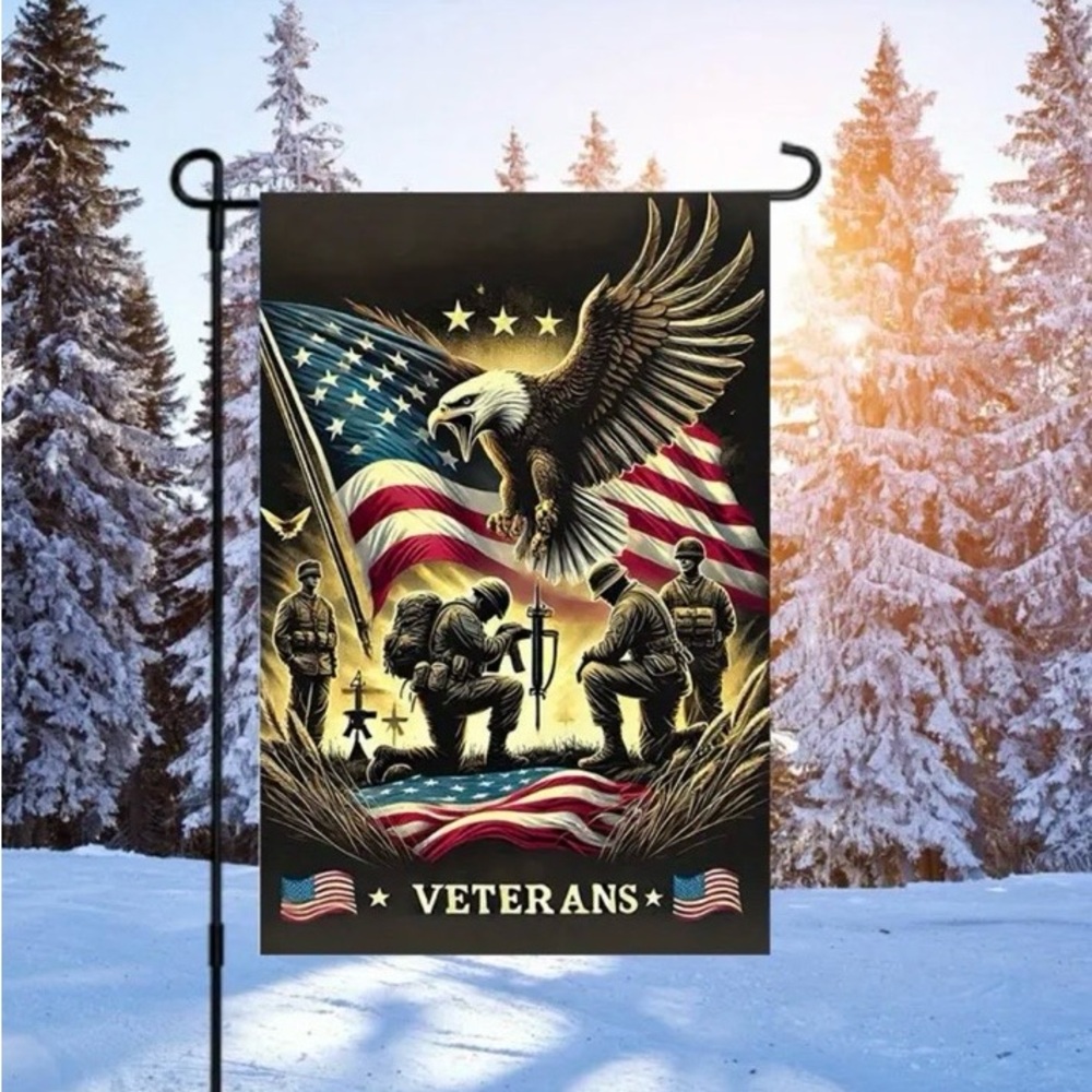 Patriotic Eagle and Soldiers Garden Flag Wall Decor, NEW